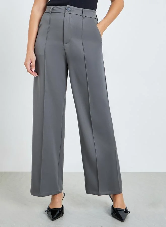 تايك تو بنطال رمادي سادة بقصة مستقيمة